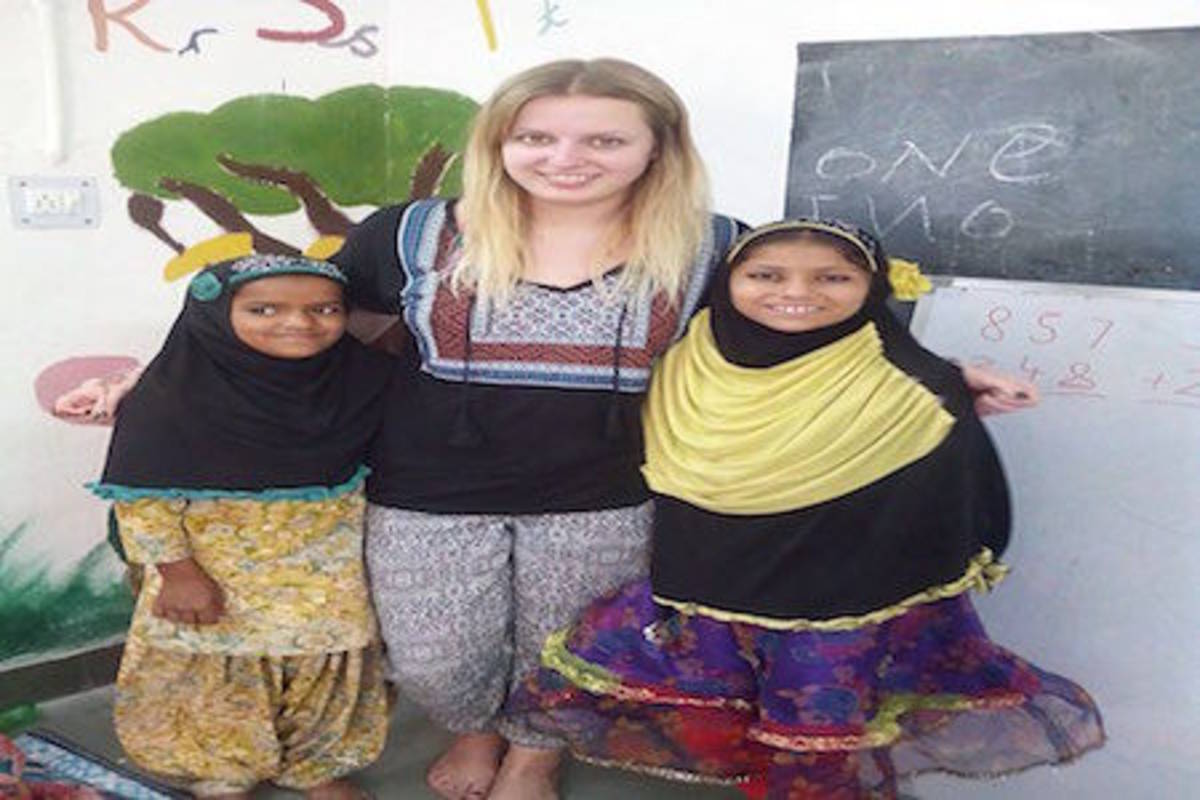 Volunteer with girls