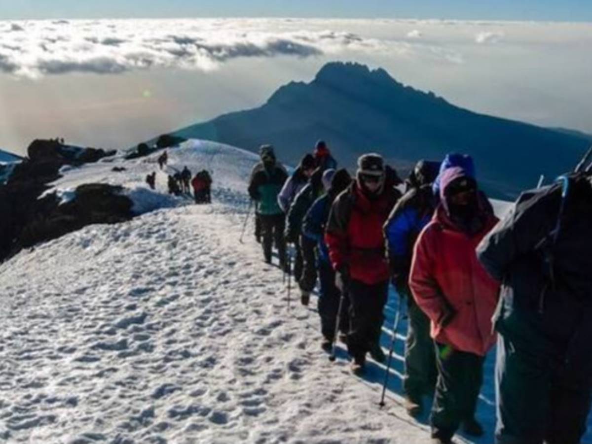 Volunteers climbing Mt. Kilimanjaro