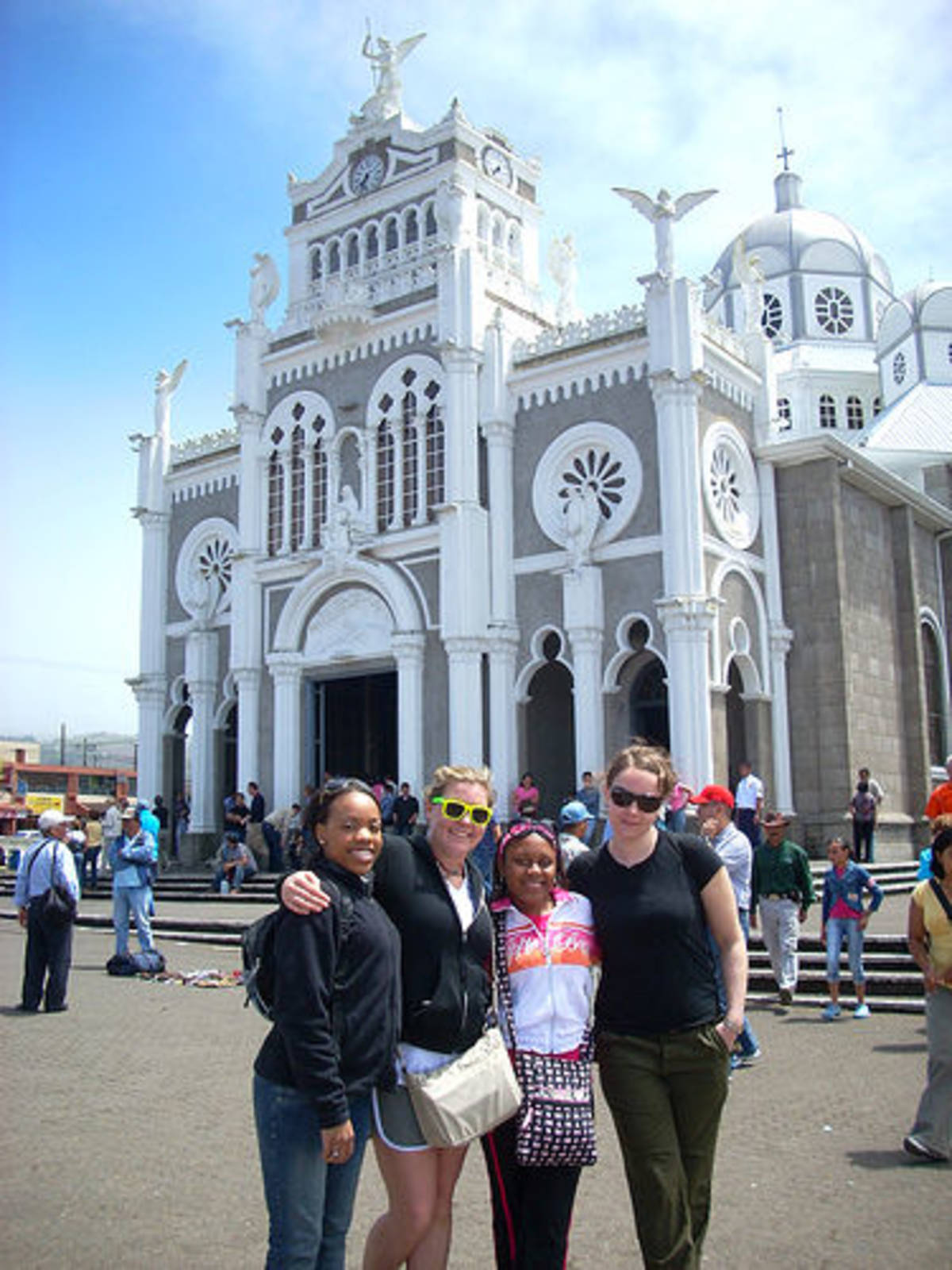 Volunteers in front of the church