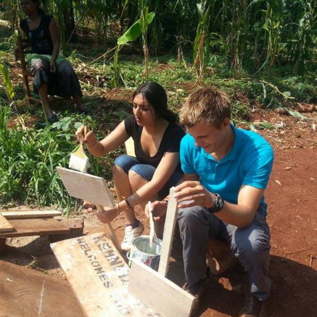 Volunteers working at a school in Uganda, Africa