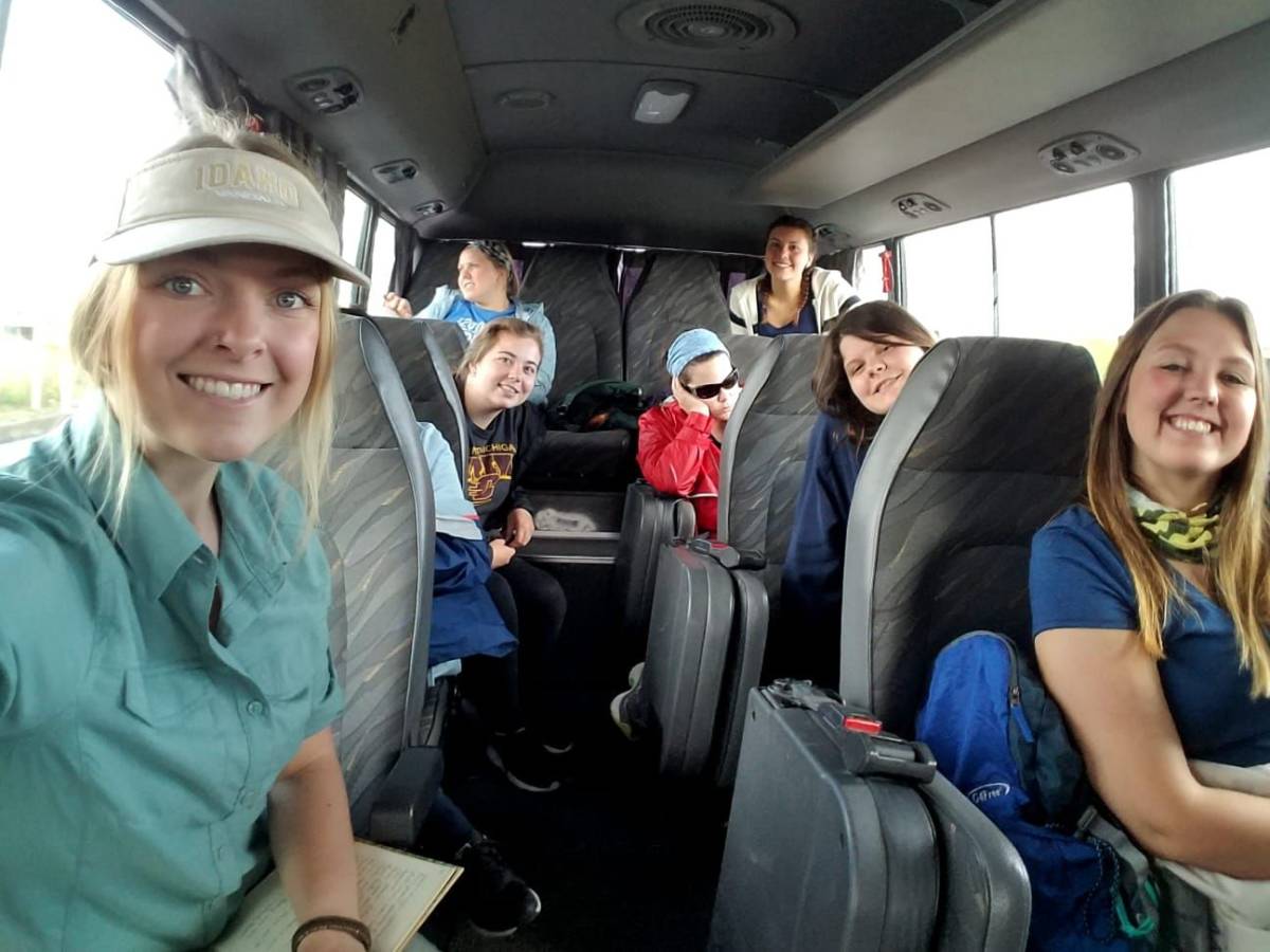 group inside a van