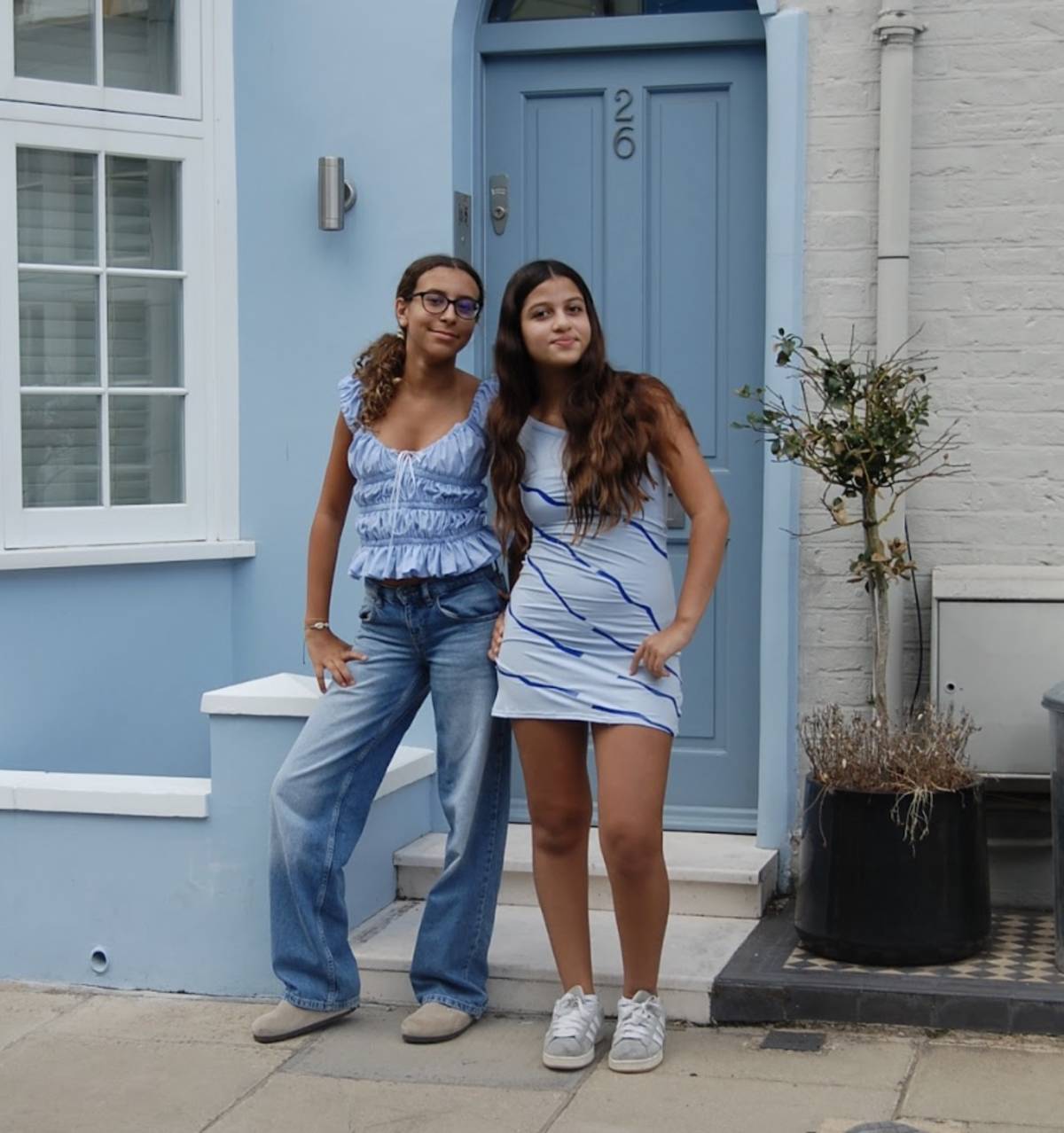 X2 blue outfits - blue dress and a gathered top