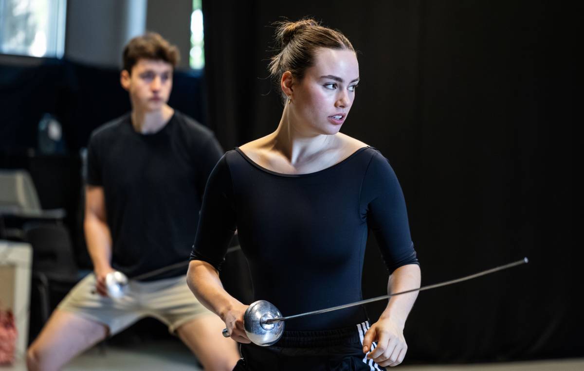 A LAMDA Summer School student in a stage combat class