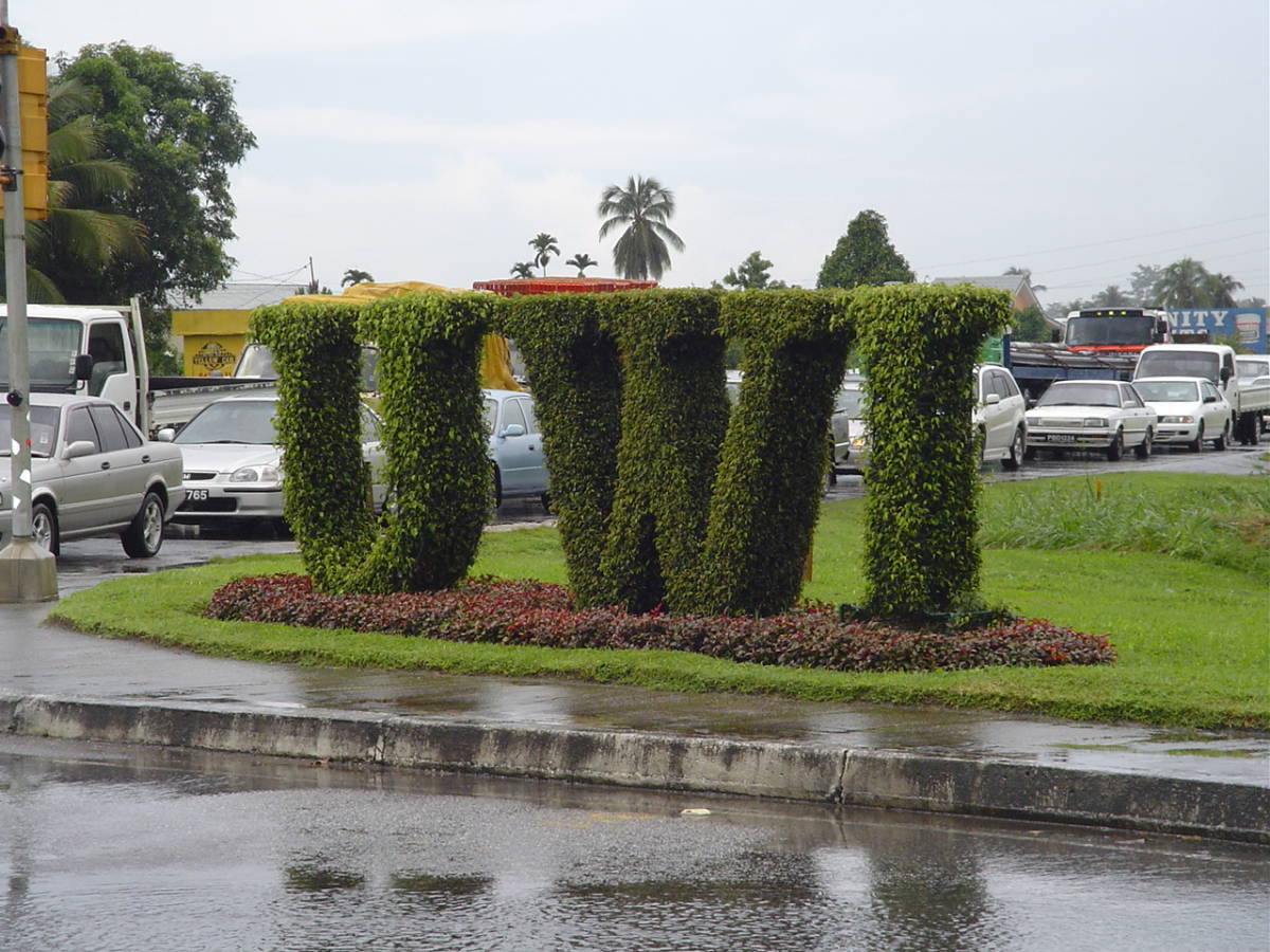 A manicured hedge in the letters of UWI