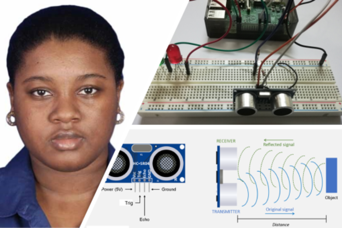 A student  with three images of varying technology 