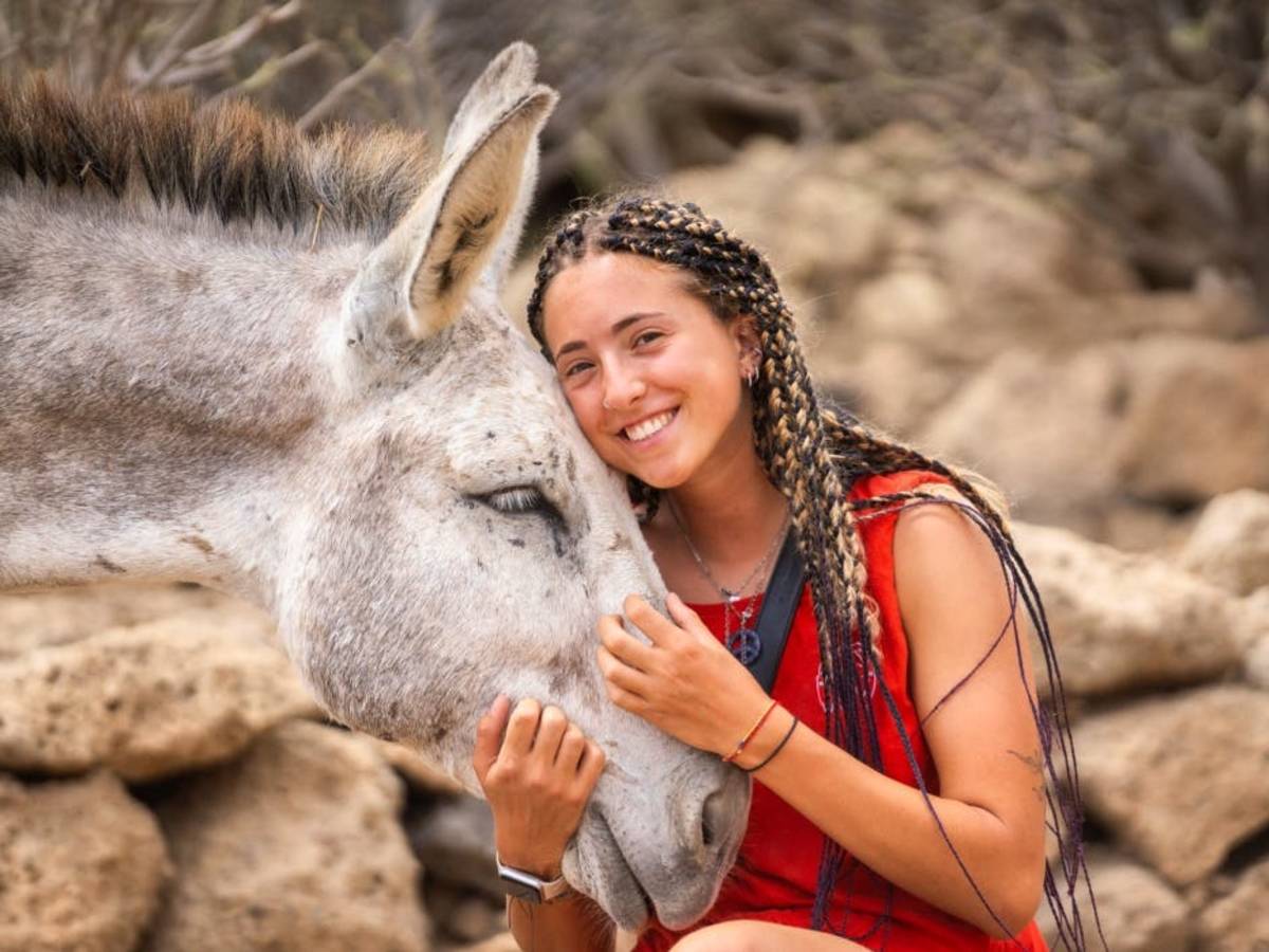 A volunteer with a donkey