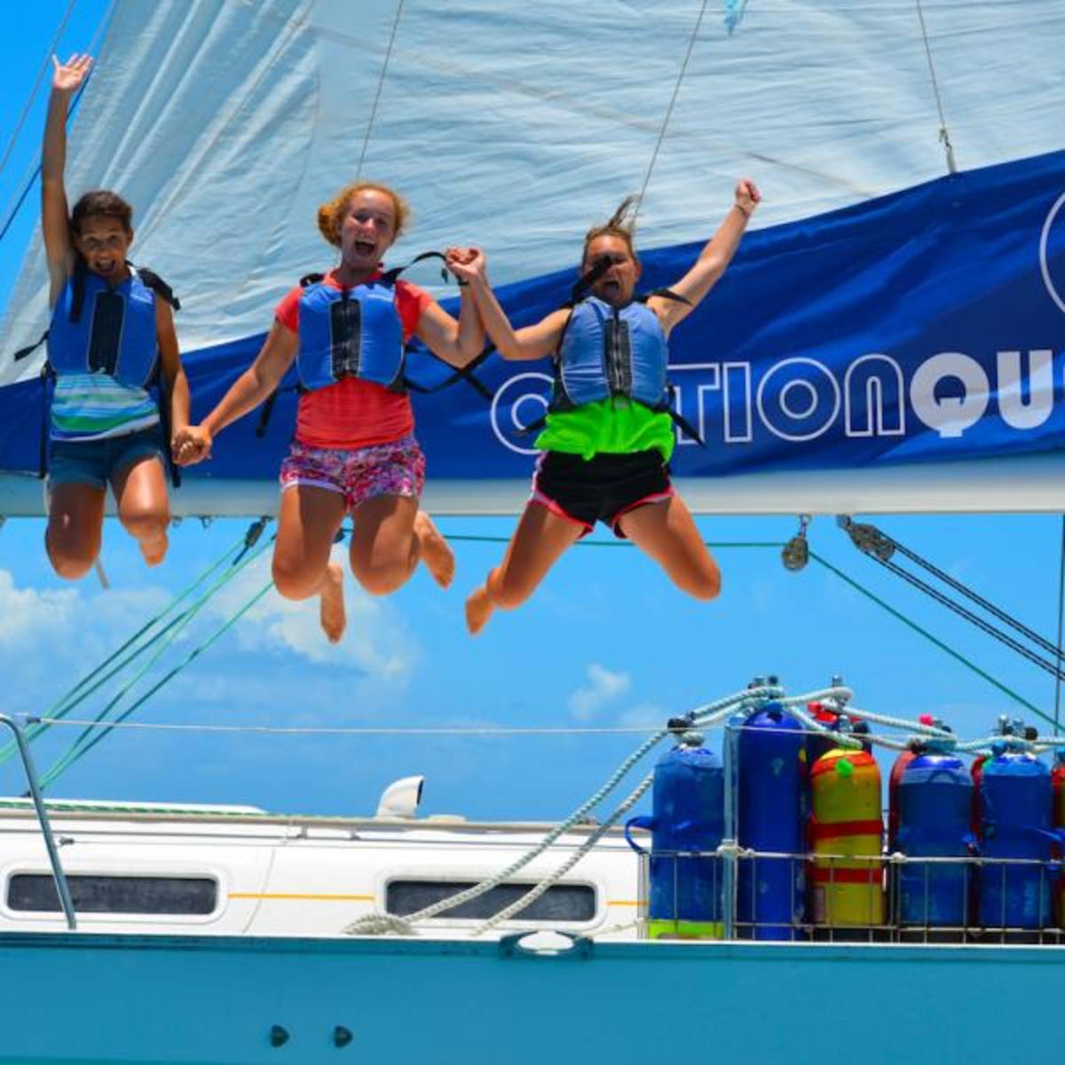 ActionQuest students having fun- jumping off boats