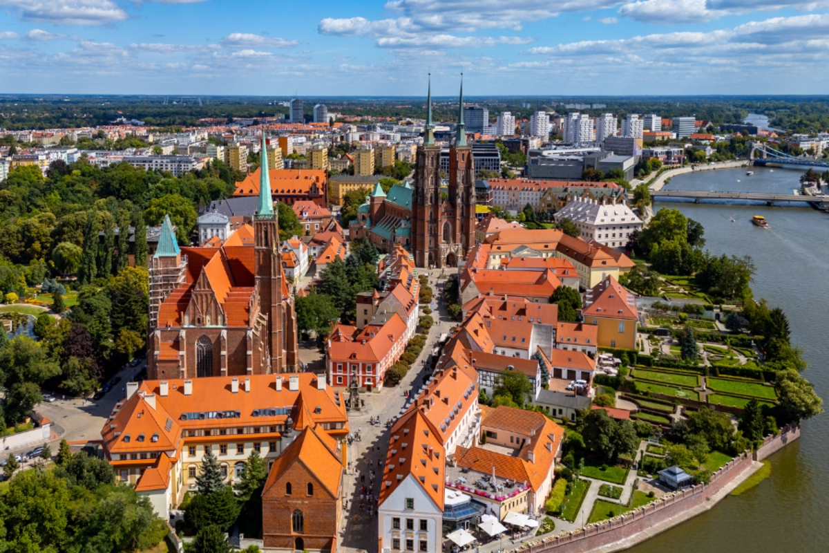 aerial view of several famous landmarks in poland