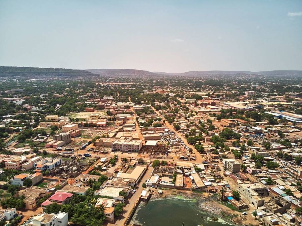 Aerial view of village in Legon