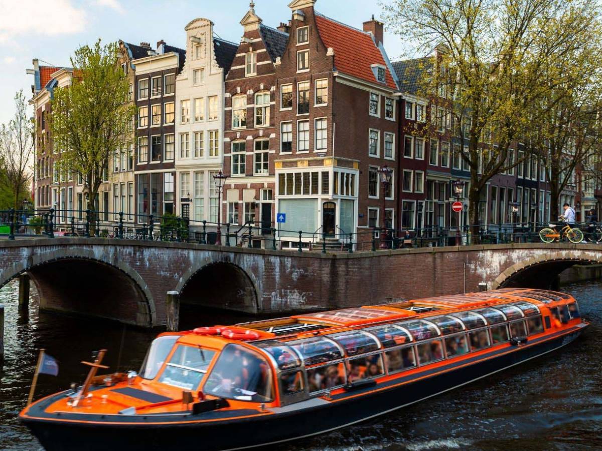 Boat in canal in Amsterdam