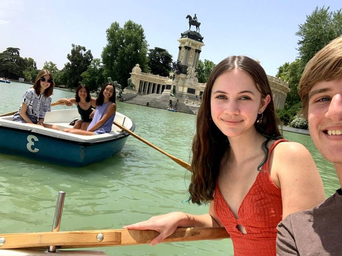 Boating in Madrid on high school summer abroad program