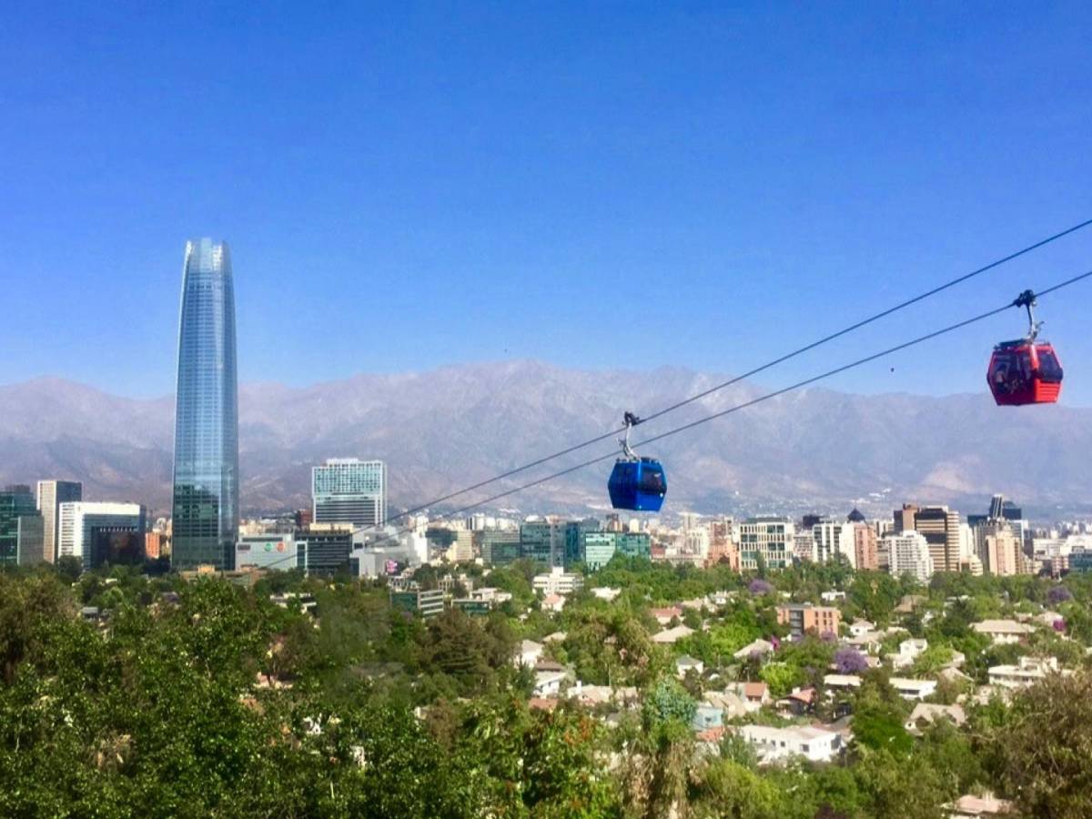 cable cars going to and from the Andes mountaintops from downtown