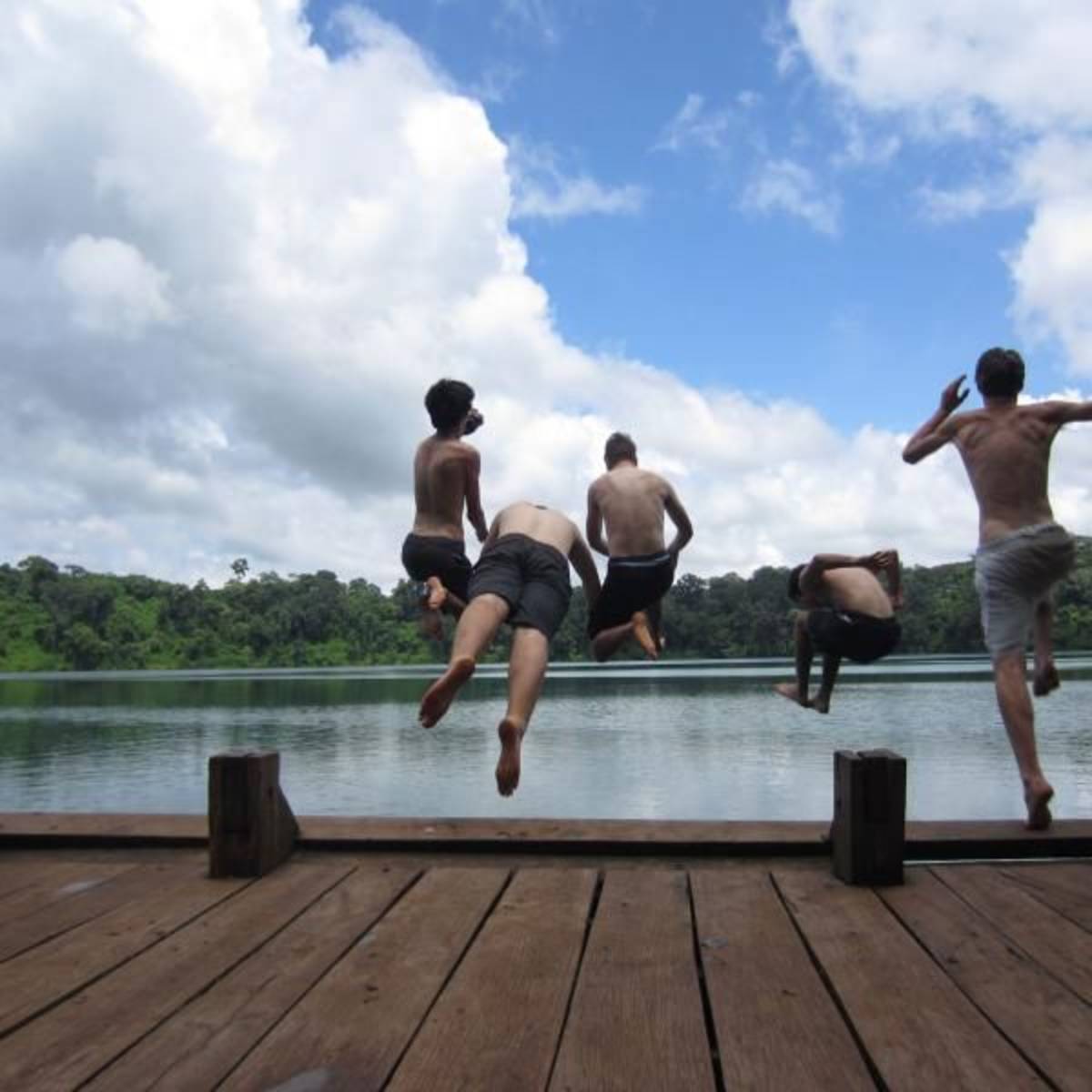 Swimming with friends in Cambodia