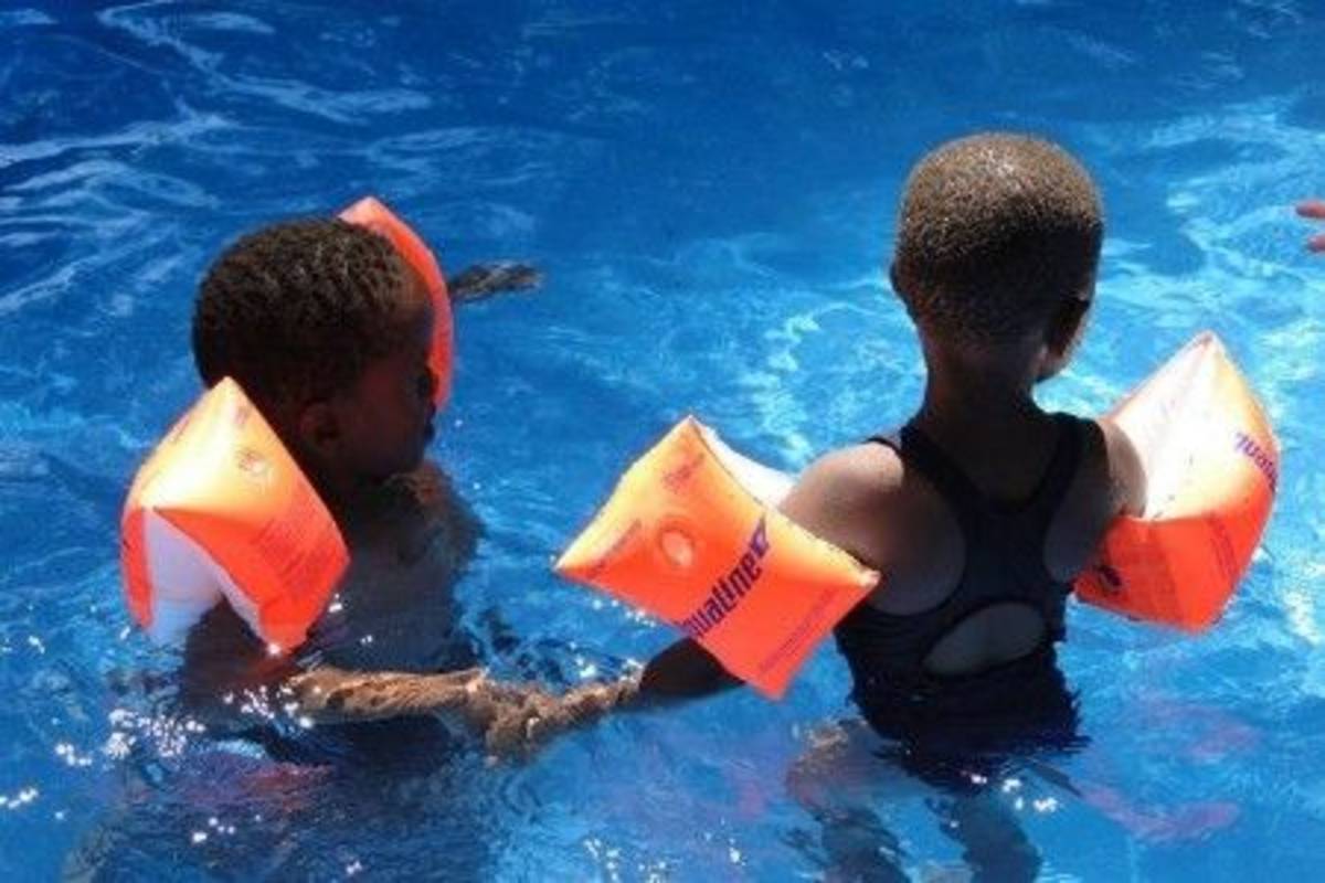 children swimming