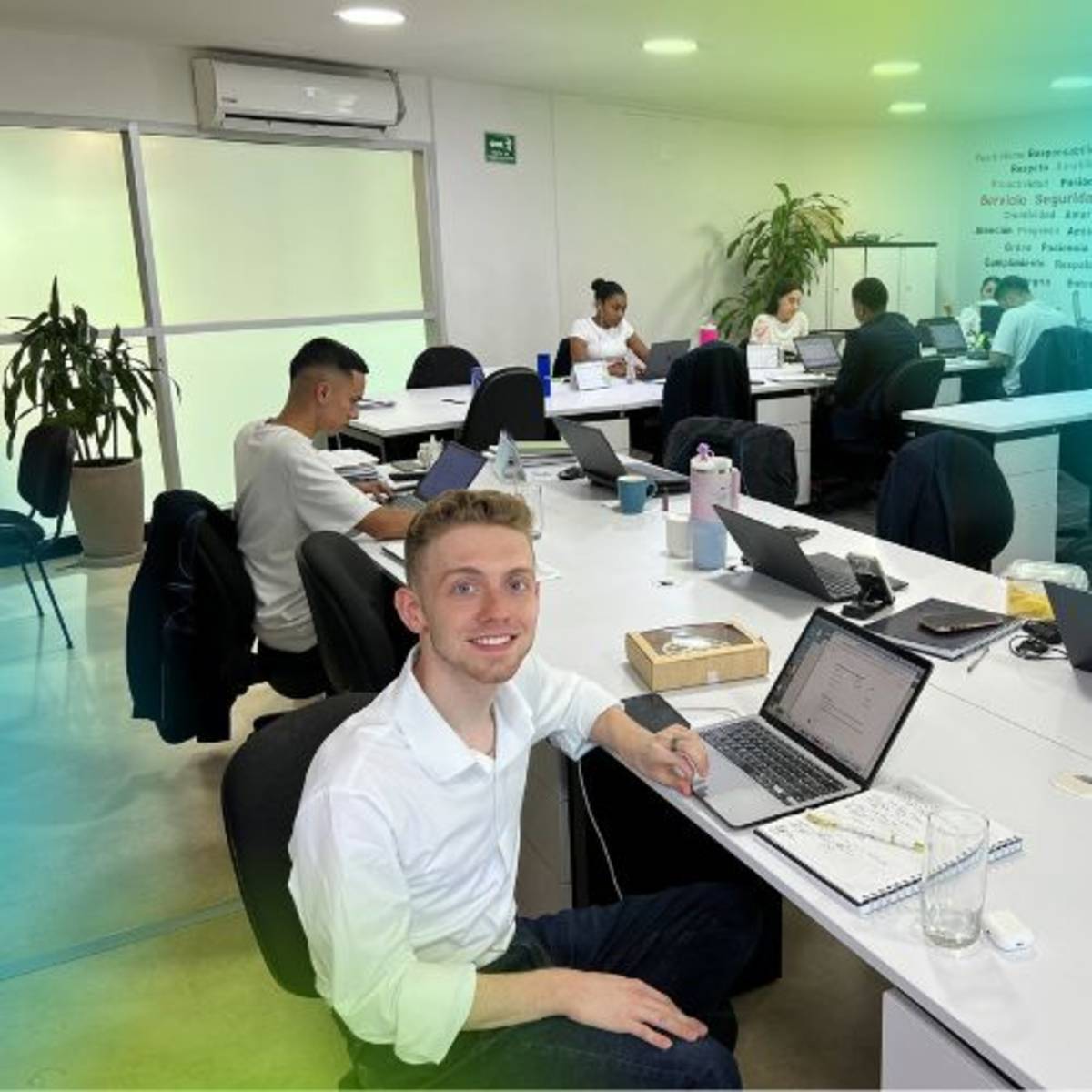 Co-working in an office space during a high school internship with The Intern Group.