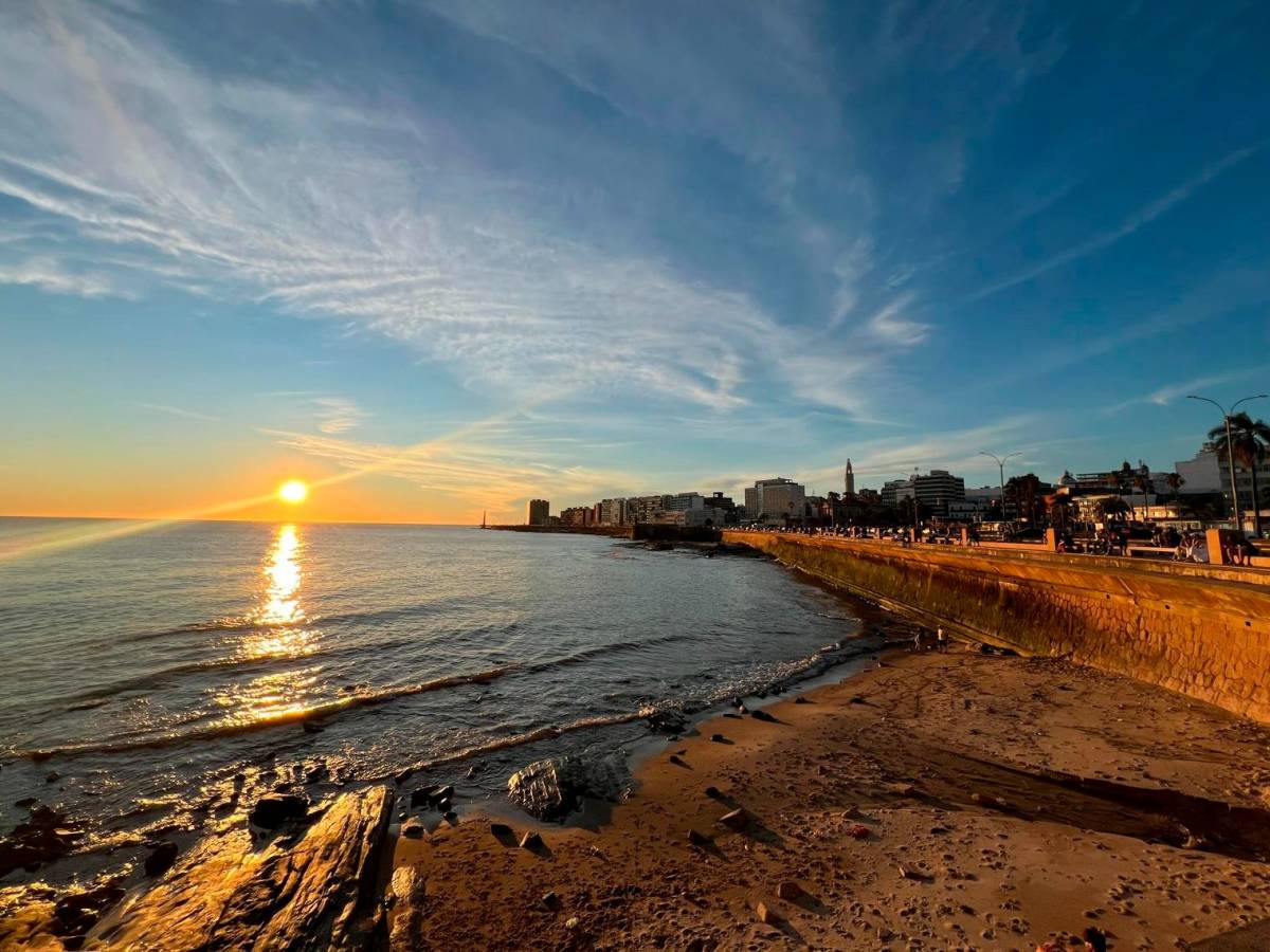Dawn over the beach and city