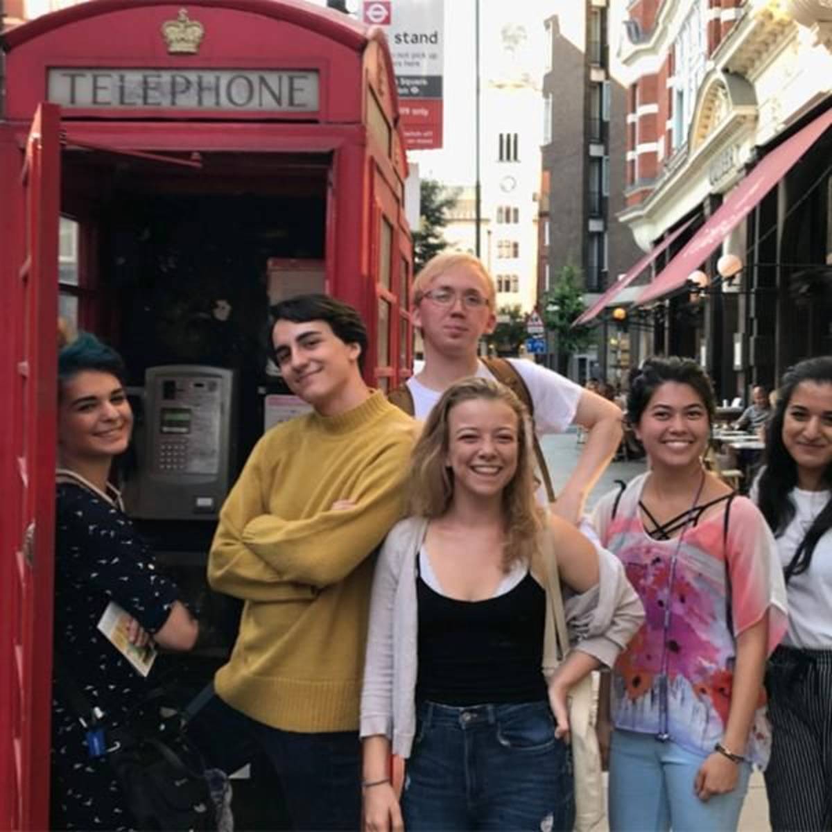 Students in London Phone Booth