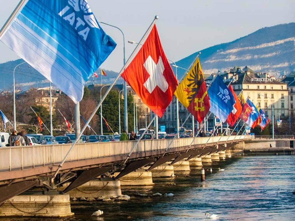 Flags on Geneva canal
