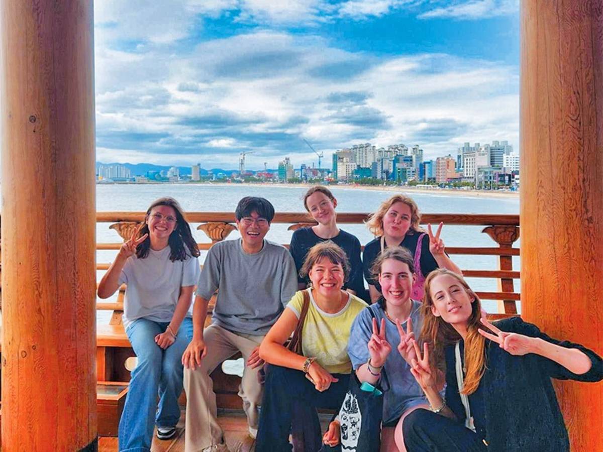 Group of people with city views in the back