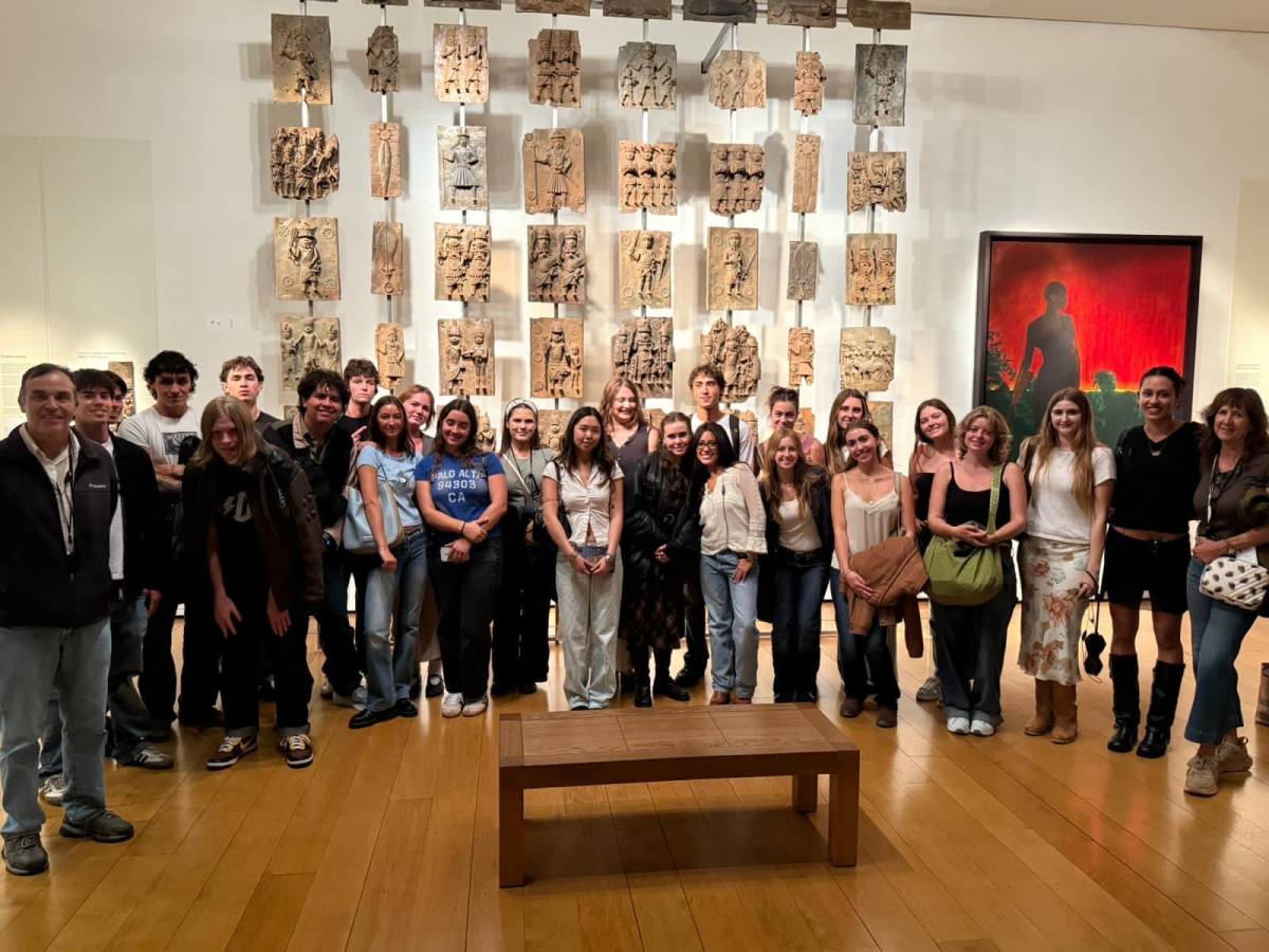 group of SBCC students in front of art in British Museum