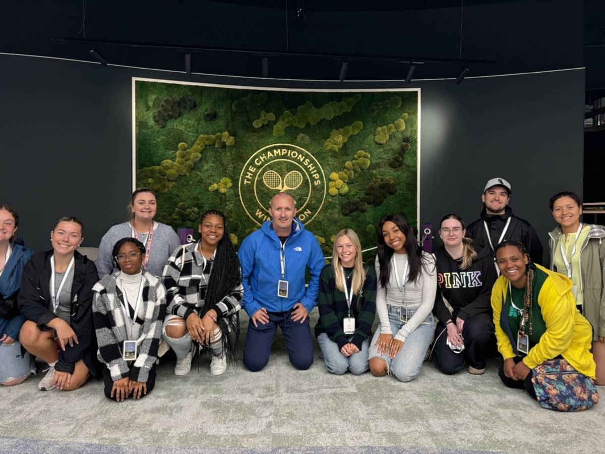 Group of students at Wimbledon Tennis. 