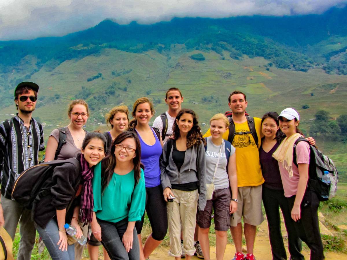 Group of students on an excursion in the mountains of Vietnam
