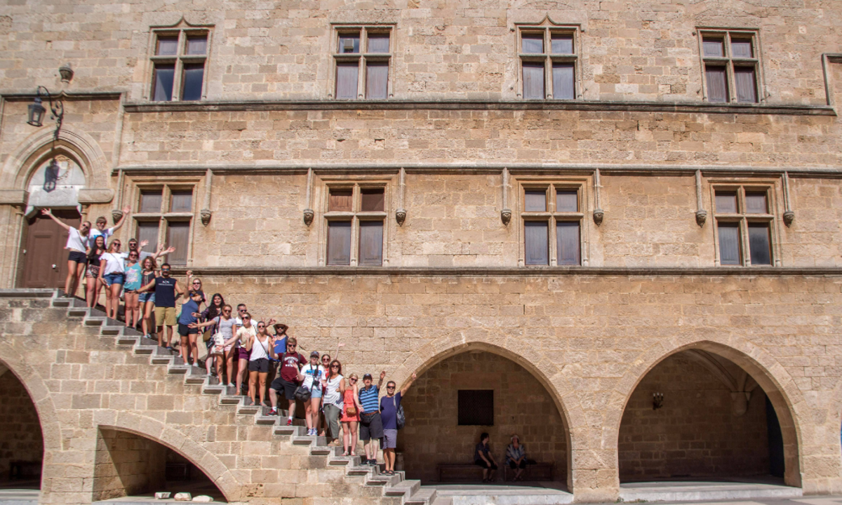 Group of Students Visiting a Historic European Landmark