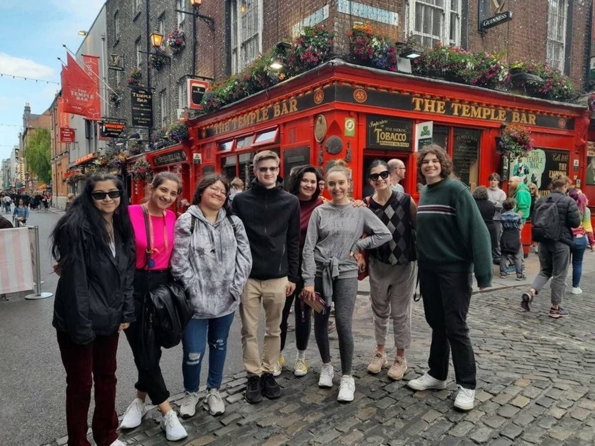 Group posing on street in Dublin
