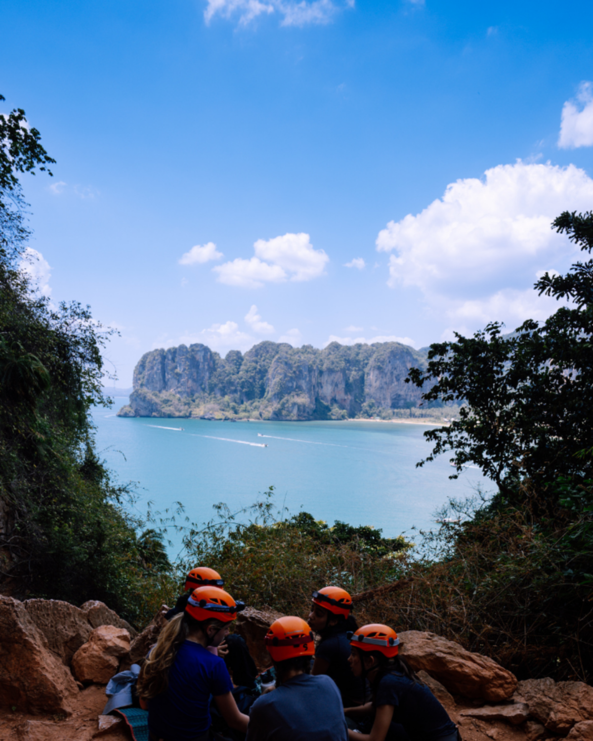 Group rock climb in Thailand