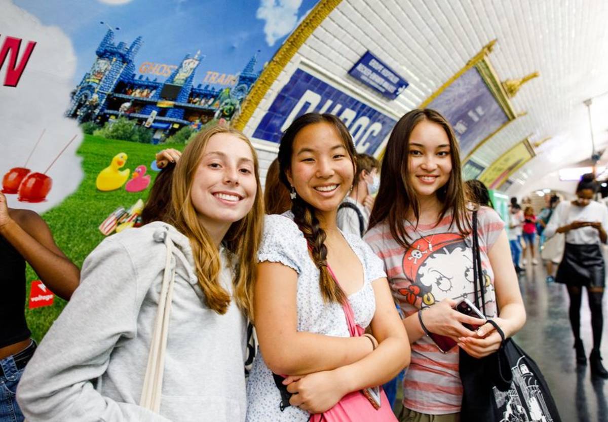 High school students in a subway tunnel in Paris