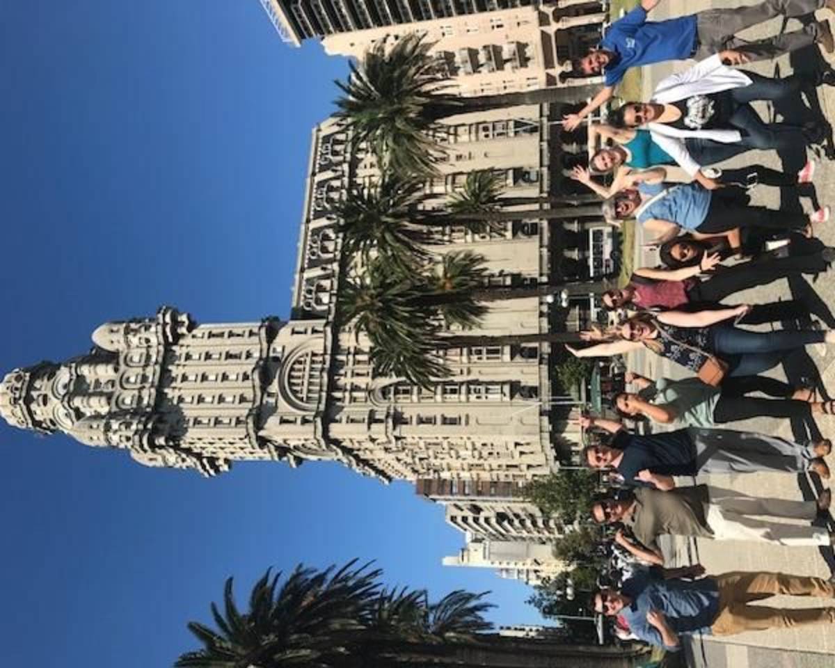 Students gather in the city of Montevideo during a study abroad with USAC
