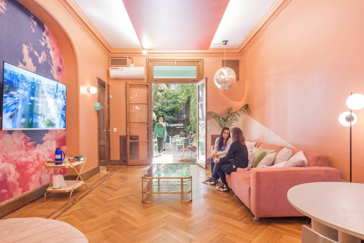 inside expanish building with vibrant colors