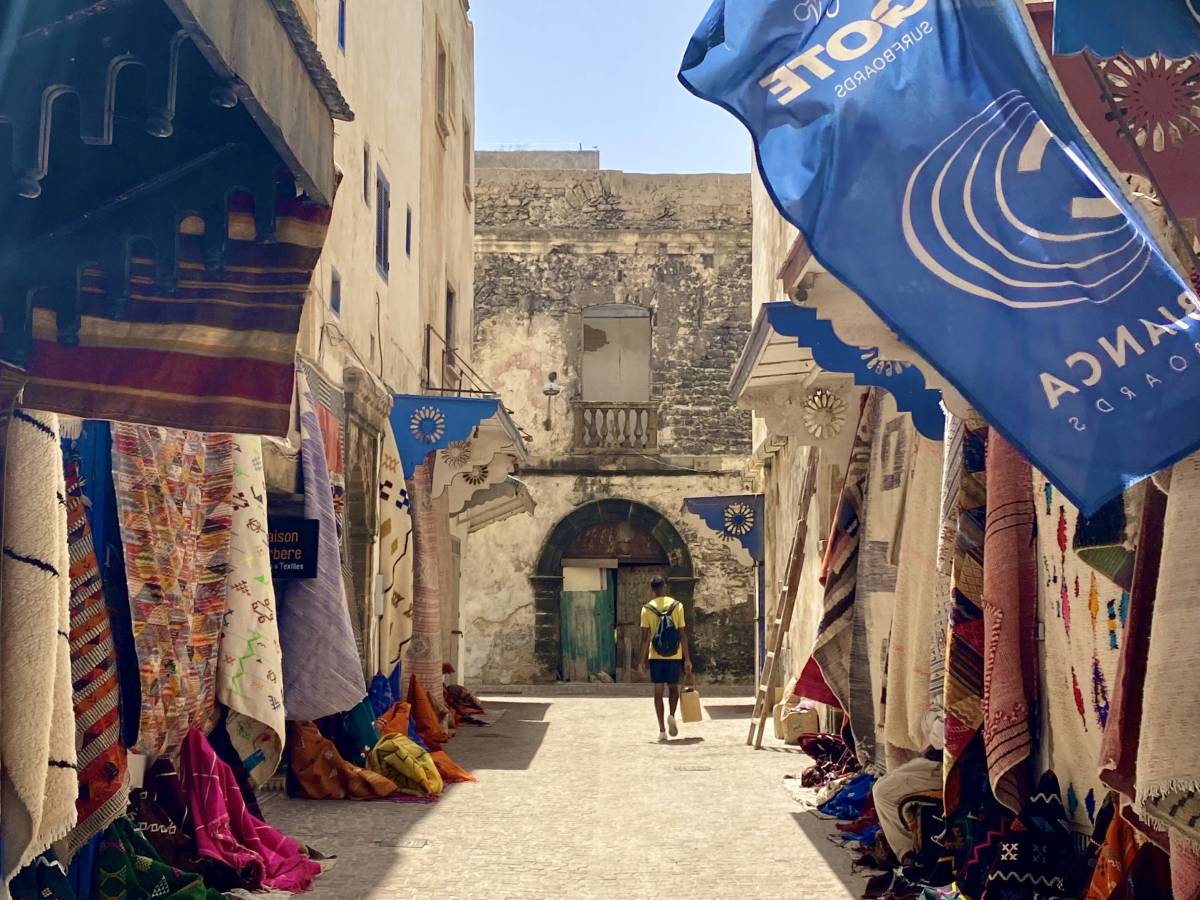 Intern walking down a street in Morocco