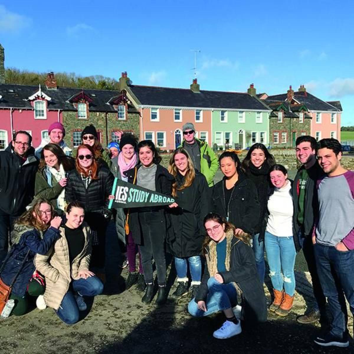 Students posing with IES Abroad Sign in Ireland