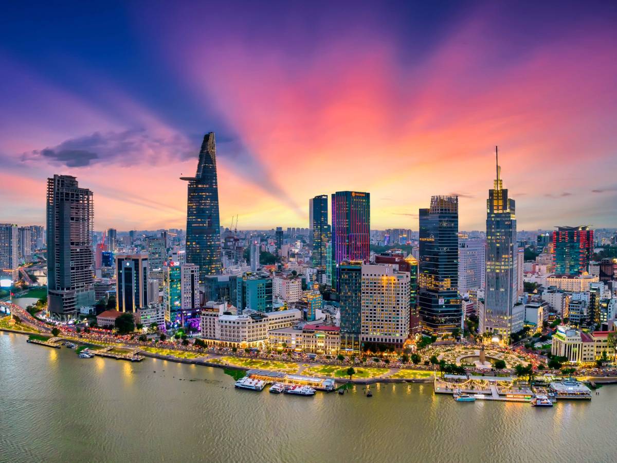 Landscape photo at sunset of city in Vietnam