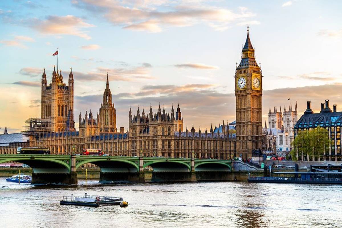 London skyline from the Thames at sunset
