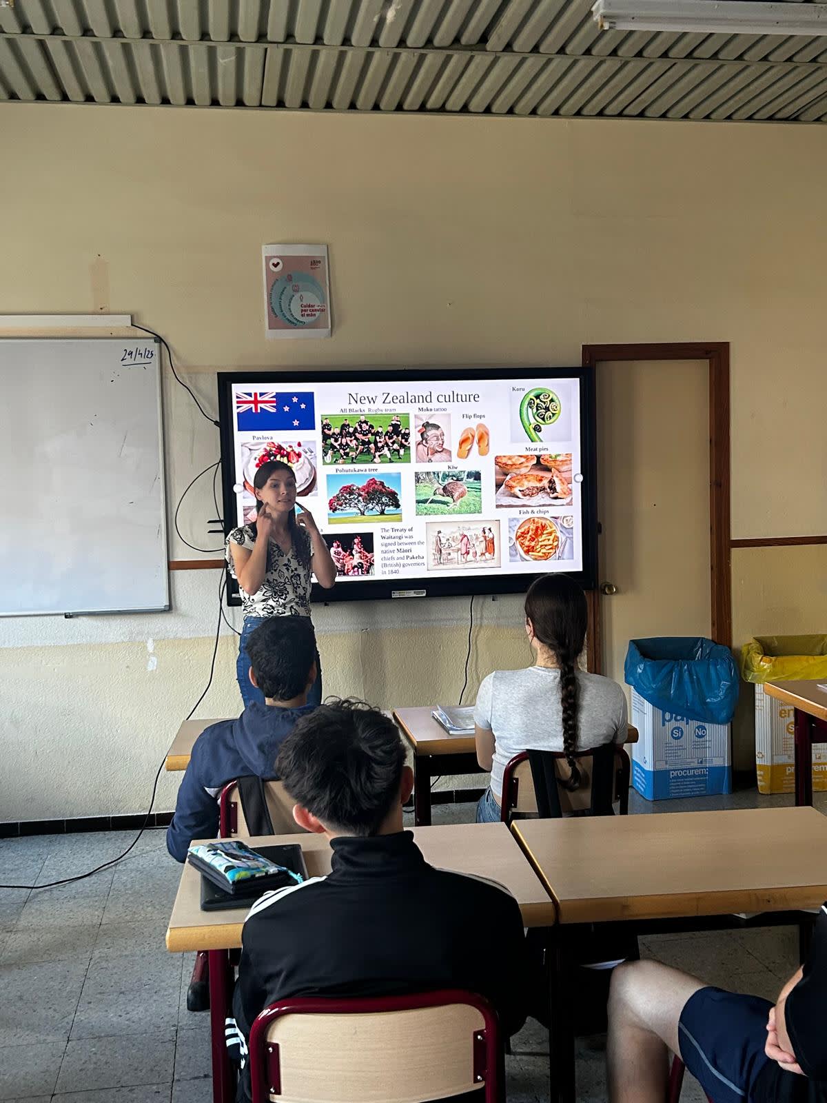 Mary from New Zealand teaching English to secondary school students in Spain during her TEFL placement.