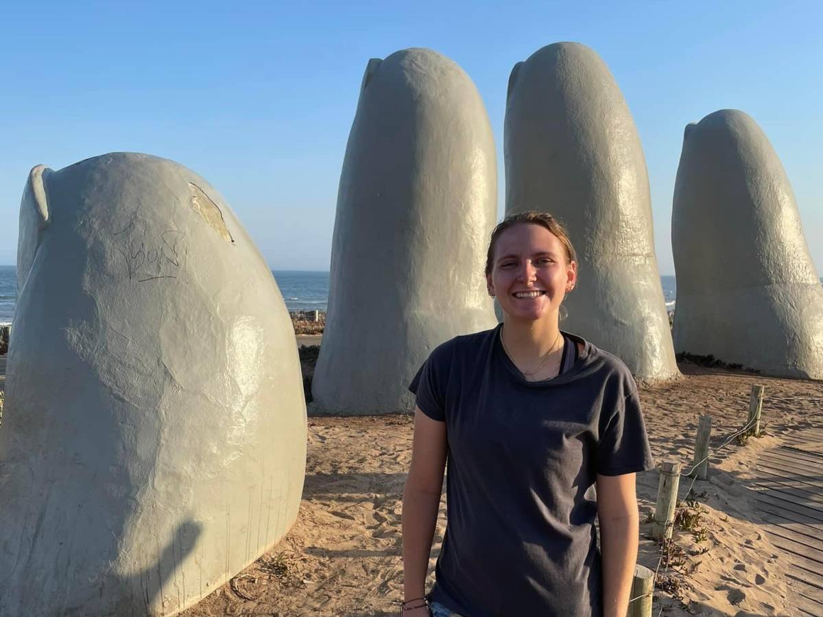 One of our interns posing in front of a sculpture in Uruguay!
