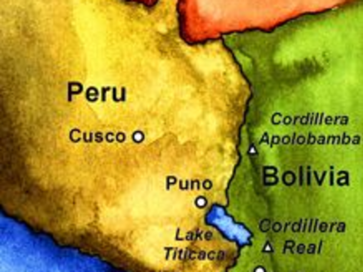 Peru and Bolivia on a map