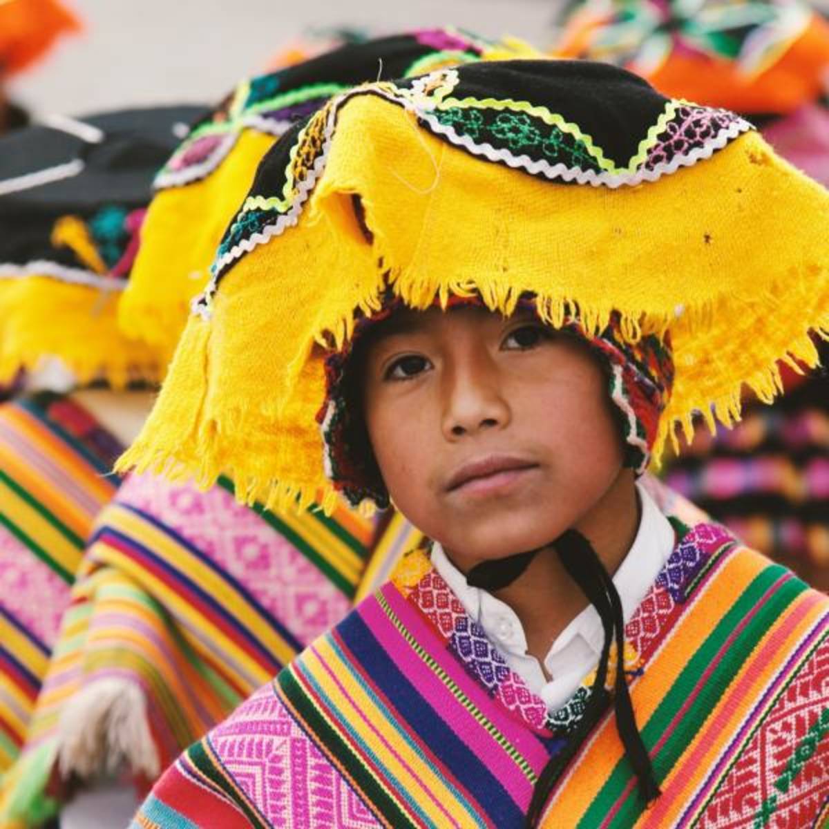 Peruvian children in traditional dress in Cusco
