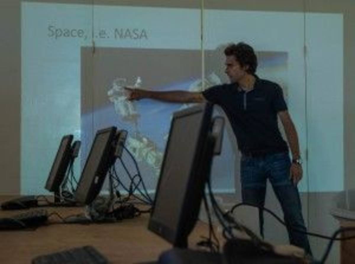 Volunteer discussing