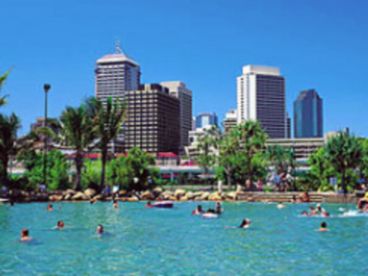pool with city