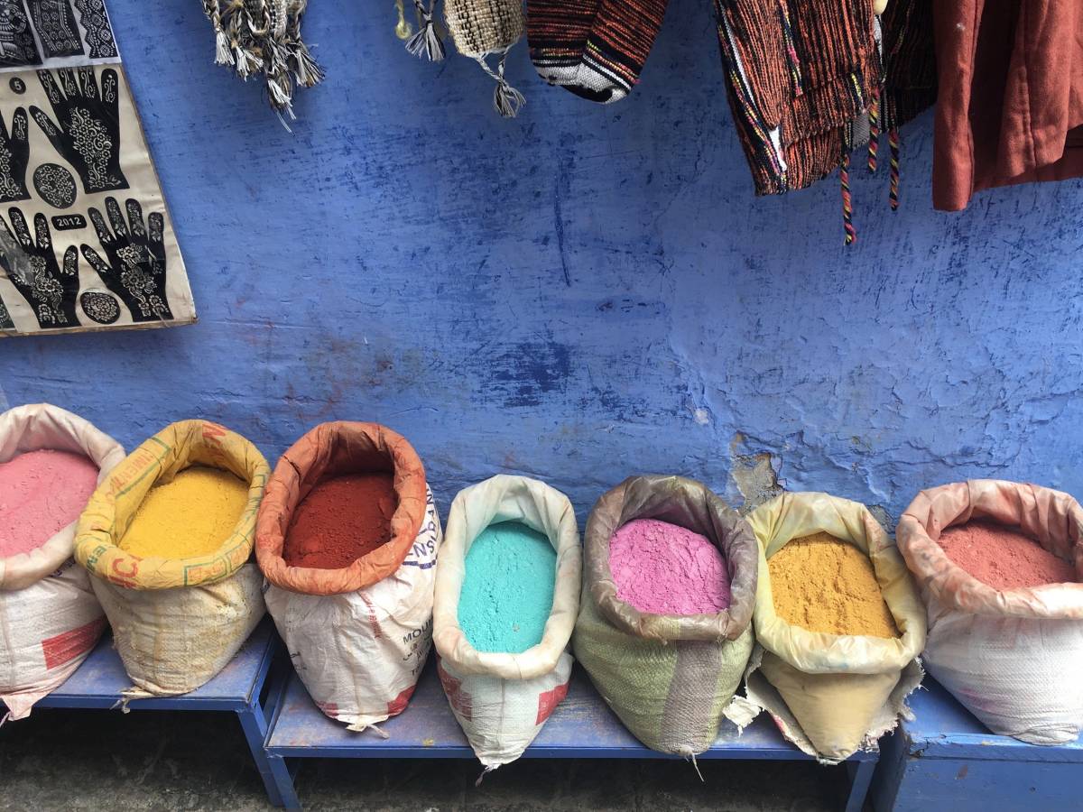 Sacks of colorful powders