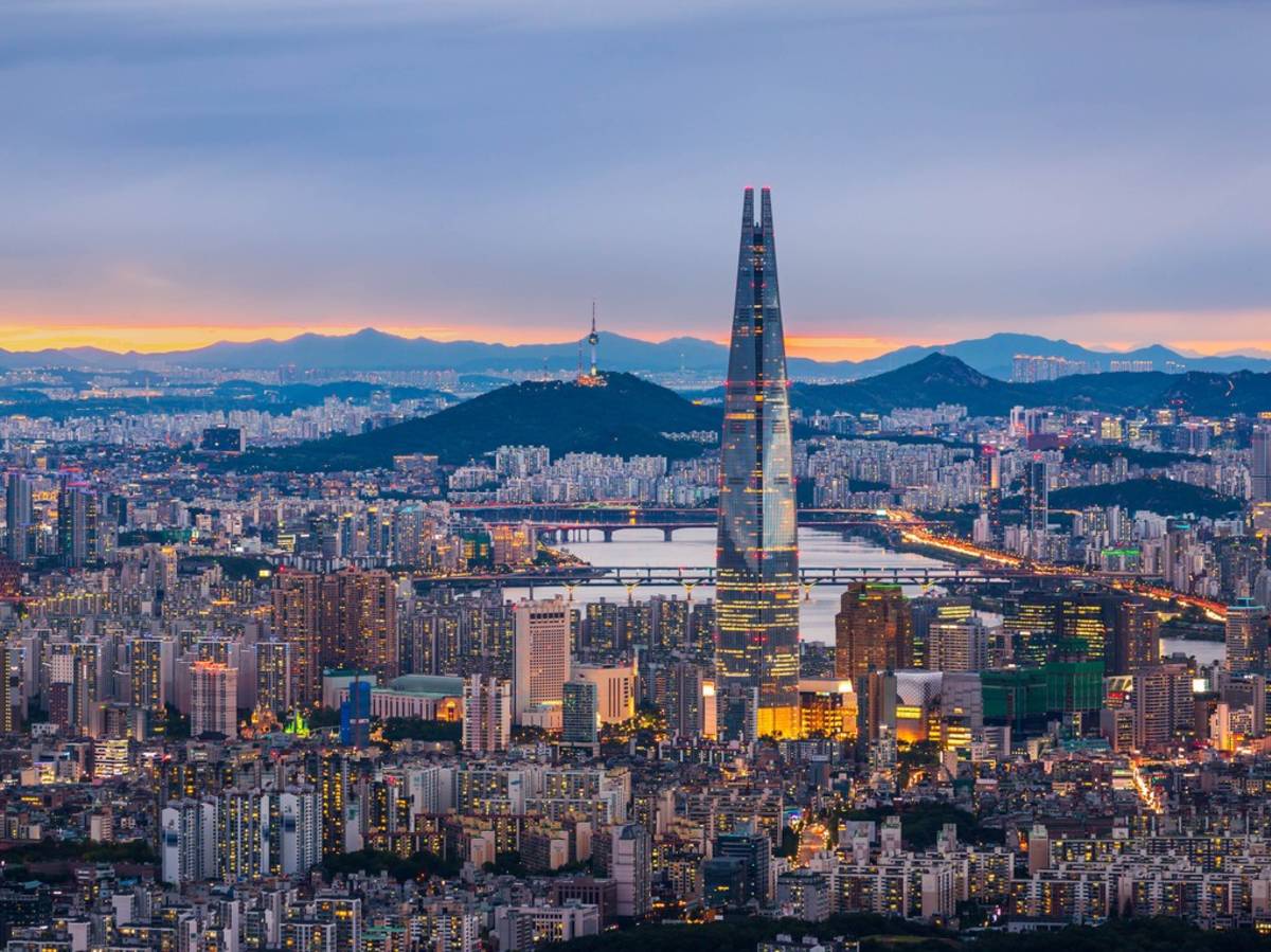 Seoul City skyline and downtown and skyscraper at night