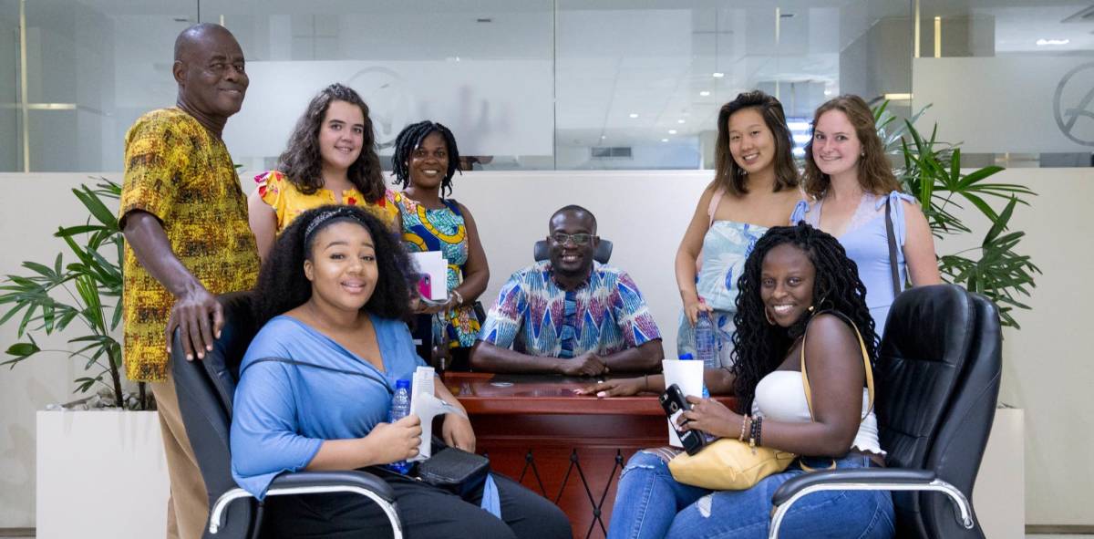 SIT students in Ghana learning center.