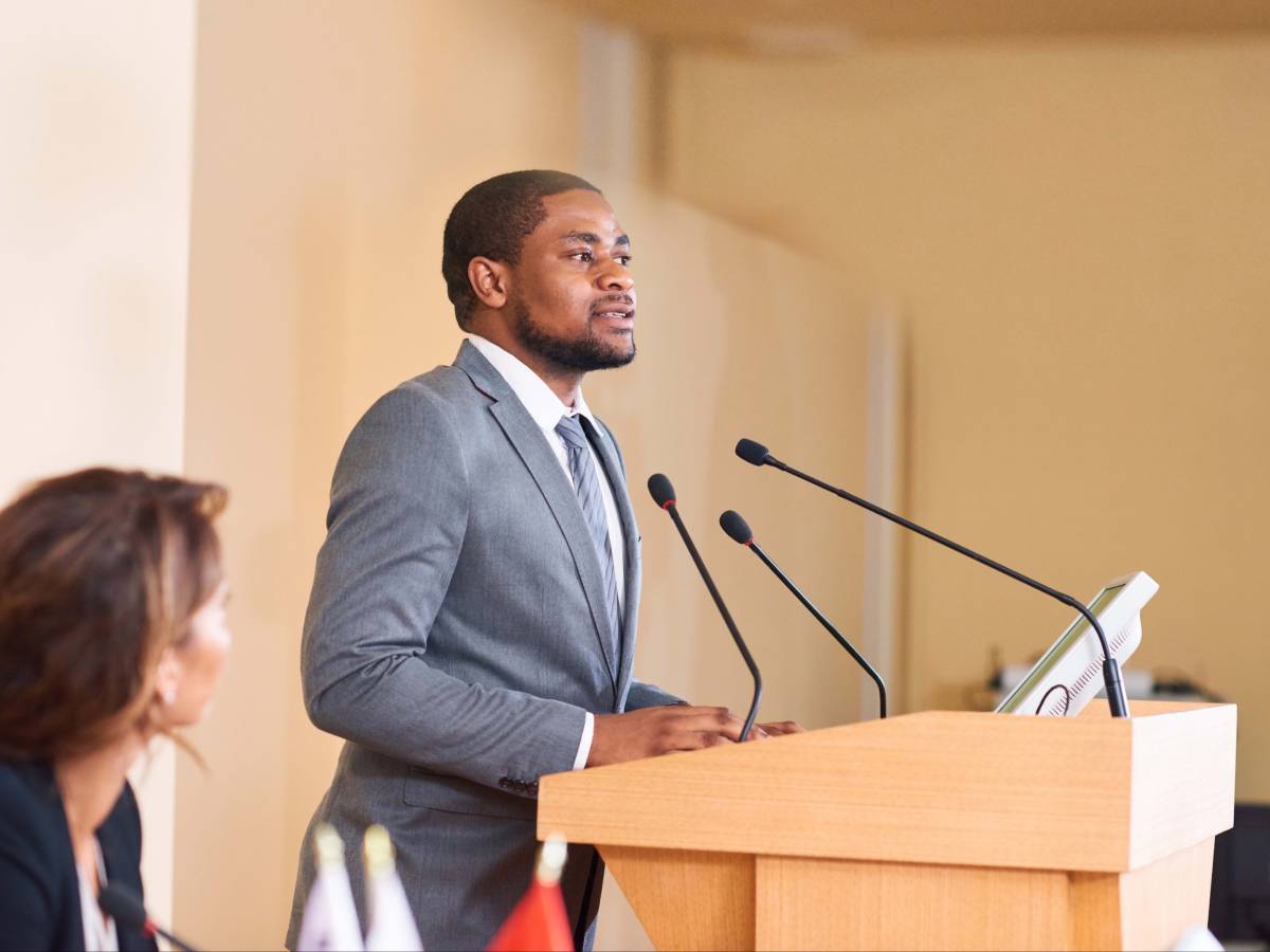 Student at podium