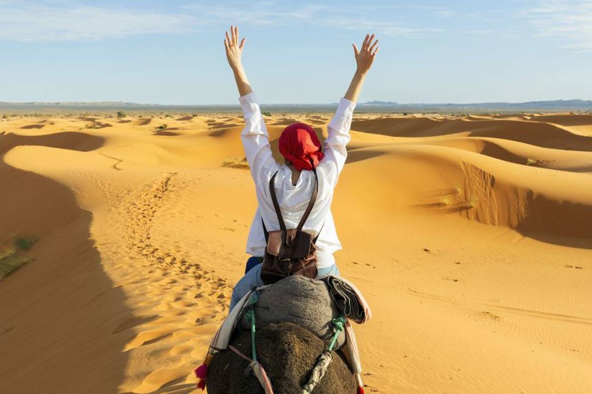 Student on camel in Morocco