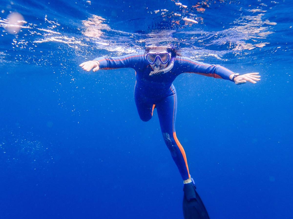 Student snorkeling in Indonesia