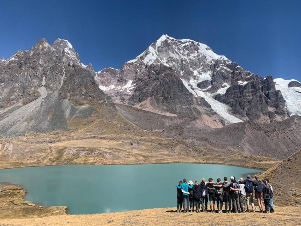Students at lake