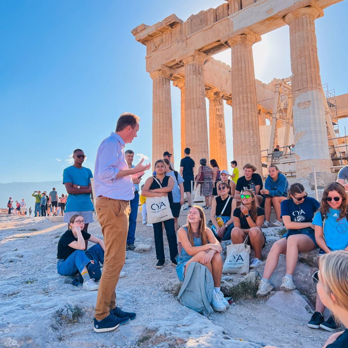 Students at the acropolis with professor